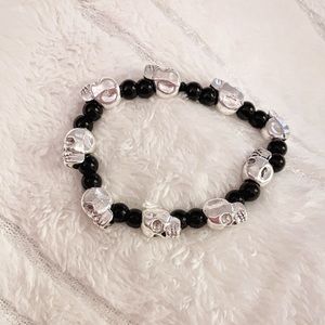 Skeleton Skull Black Bead Elastic Bracelet Handmade